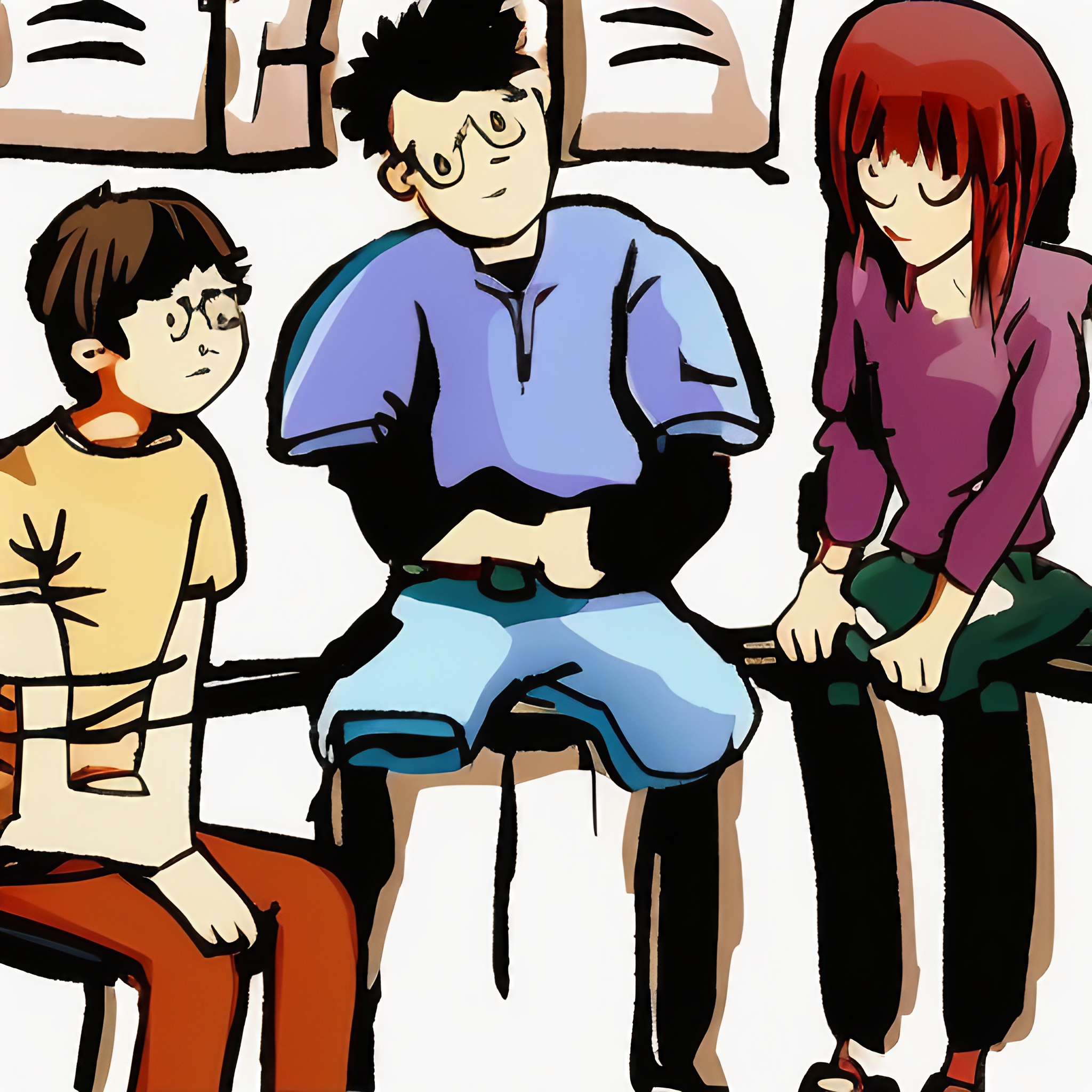 grafika w stylu kreskówkowym na grafice wydać rodziców rozmawiających z nastoletnim synem siedzącym na łóżku